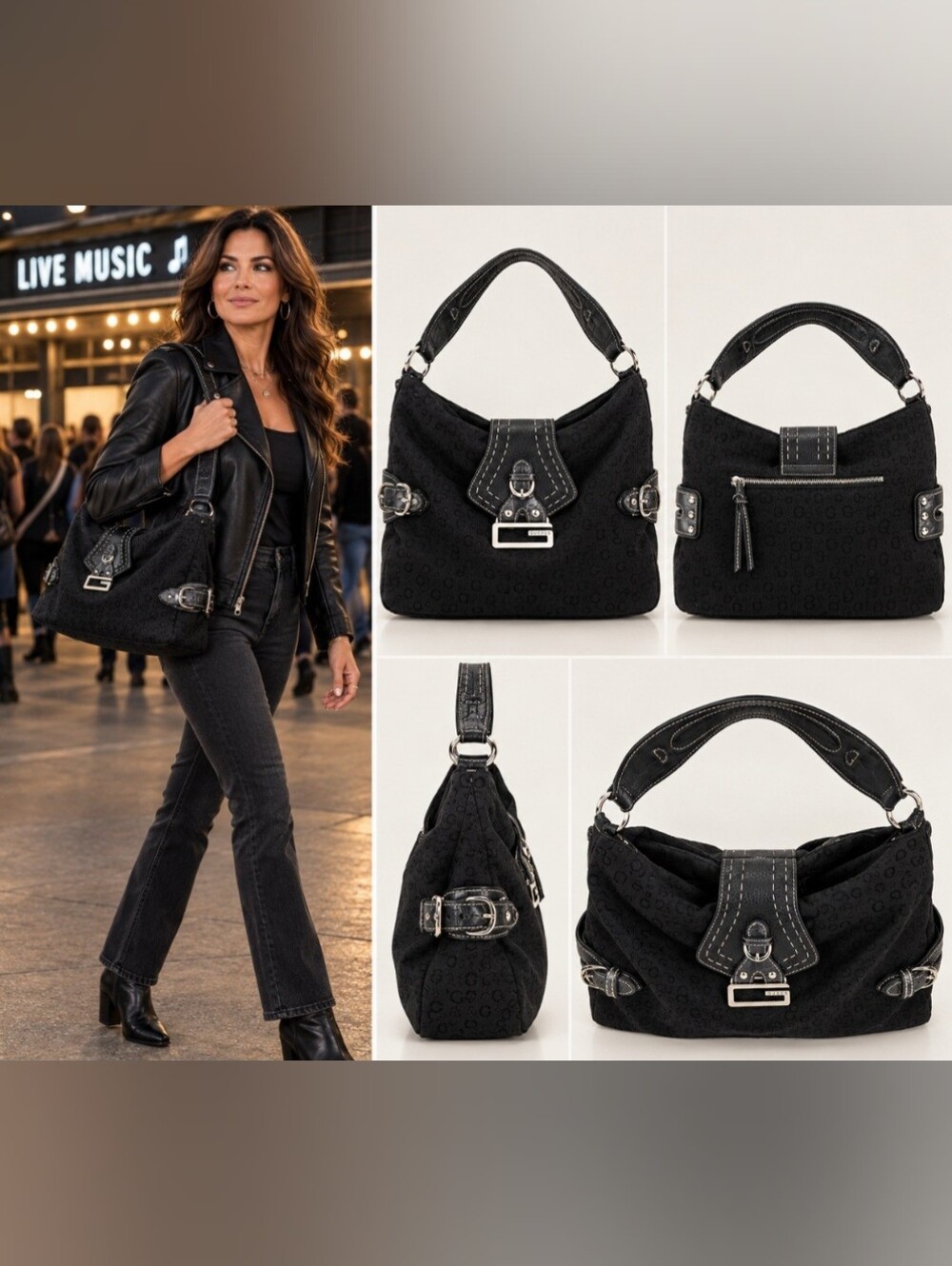 GUESS monogram canvas hobo shoulder bag